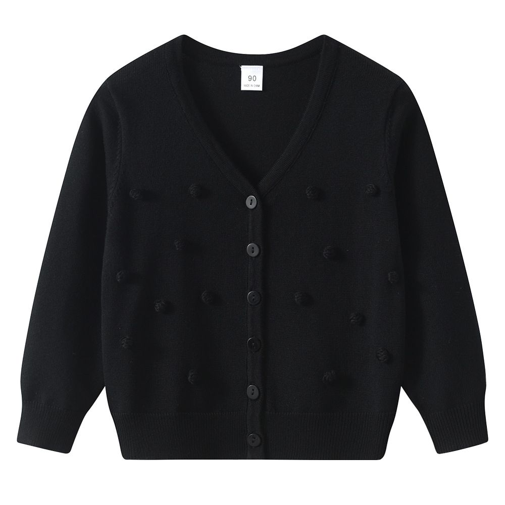 "Soft V-Neck Knit Cardigan For Girls - Breathable Long Sleeve Open Front Sweater With Balloon Details, Perfect For Spring & Summer"_viptrois.com