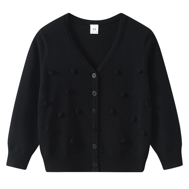 "Soft V-Neck Knit Cardigan For Girls - Breathable Long Sleeve Open Front Sweater With Balloon Details, Perfect For Spring & Summer"_viptrois.com