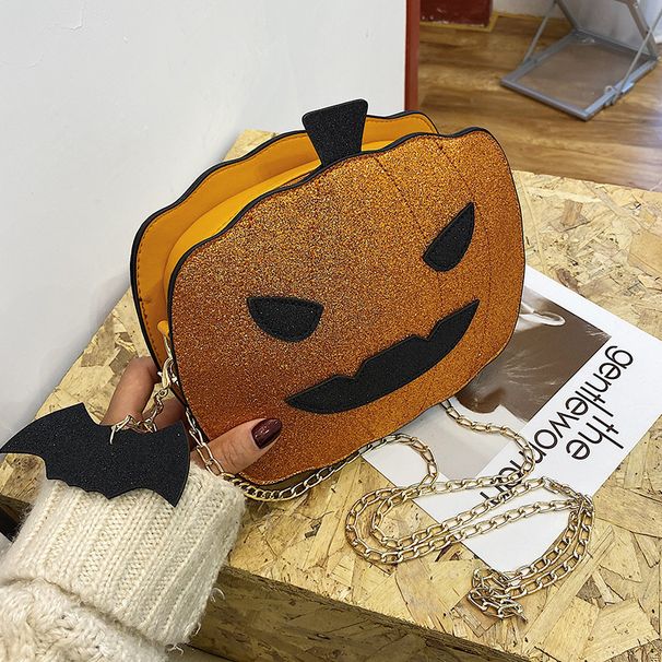 Halloween Themed Glitter Pumpkin Crossbody Bag For Women - Retro Reflective PU Shoulder Bag With Zipper Pockets, Fashionable & Fun Accessory_viptrois.com