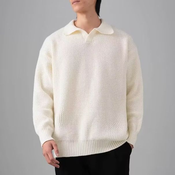 Men's autumn and winter loose base warm solid color pullover knitted sweater for couples_viptrois.com