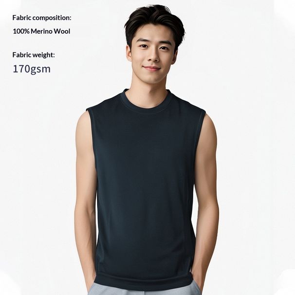 Wool Quick-Dry Men's Outdoor Sports Vest Summer Merino Sleeveless T-Shirt Running Fitness Top H22_viptrois.com