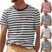Men's New Summer Fashion Casual Striped Short-sleeved Top Round Neck T-shirt_viptrois.com