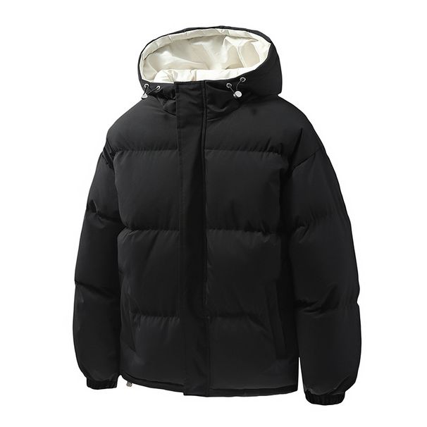 New Couple Loose Thickened Men's Warm Trendy Casual Versatile Hooded Coat Solid Color Short Cotton Padded Jacket_viptrois.com