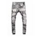 Men's Clothing Street Fashion Ripped Jeans Retro Distressed Grey Slightly Elastic Slim Fit Patchwork Skinny Jeans_viptrois.com