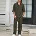 Men's Clothing New Commuter Suits Casual Shirt Solid Color Short Sleeved Trousers Men's Two Piece Casual Suit_viptrois.com