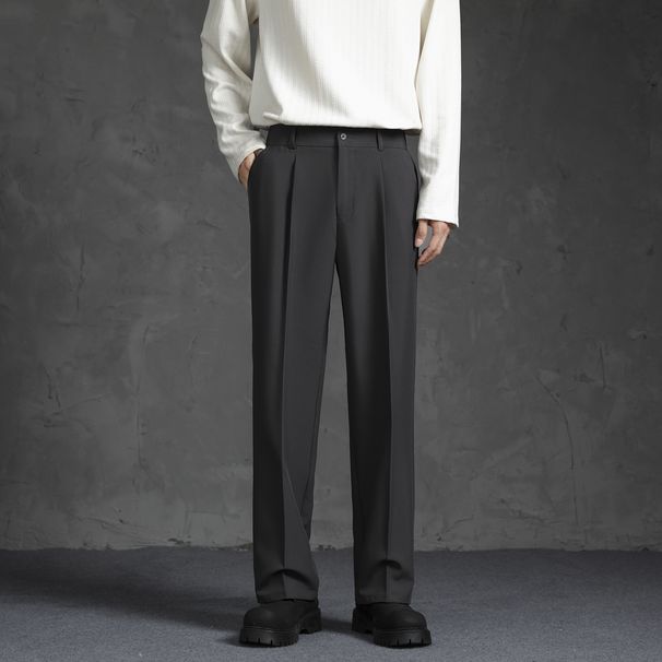 Men's Straight Leg Dress Pants High End Feel Summer Style Loose Fit Versatile Casual Long Black Suit Pants_viptrois.com