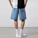Men's Clothing Summer thin loose simple casual shorts men's retro washed elastic waist ripped straight denim shorts_viptrois.com