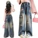 Spring Pink Ripped Raw Edge Jeans Camel Hair Princess Trousers New Children's Miscellaneous European And American Jeans_viptrois.com