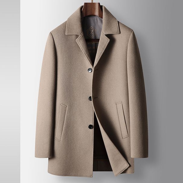 Men's Clothing Men's autumn and winter mid length wool windbreaker detachable Silk cotton lining youth business double sided wool casual jacket_viptrois.com