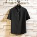 Men's Clothing Style Trend Sports Leisure Suit Solid Color Cotton And Linen Korean Version Stand Collar Short Sleeve T Shirt Two Piece Suit_viptrois.com