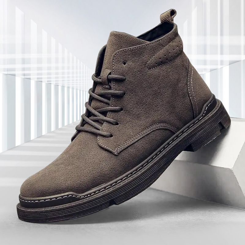 Men's Casual Work Boots - Round Toe Canvas High-Top Lace-Up Shoes With Rubber Sole For Autumn & Winter (Black/Brown, Single & Lined Options)_viptrois.com