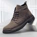 Men's Casual Work Boots - Round Toe Canvas High-Top Lace-Up Shoes With Rubber Sole For Autumn & Winter (Black/Brown, Single & Lined Options)_viptrois.com