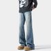 Lightning Pattern Flared Jeans For Men, Trendy Brand New Washed Retro Loose Straight Slim High Street Cool Long Pants_viptrois.com