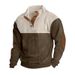 Men's Colorblock Corduroy Sweatshirt - Stand Collar Retro Heavyweight Pullover For Casual & Streetwear_viptrois.com