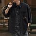 CT Work Shirt Spring Autumn Large Size Loose Trendy Casual Top Solid Color Cardigan Turn-down Collar Jacket Men_viptrois.com