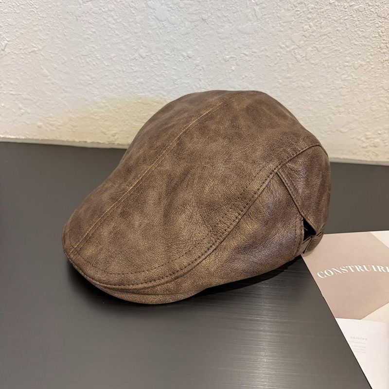 Women's Hats Retro Pu Leather Solid Color Forward Hat For Women Autumn And Winter Net Celebrity Personality Beret Reverse Duckbill Hat For Men_viptrois.com