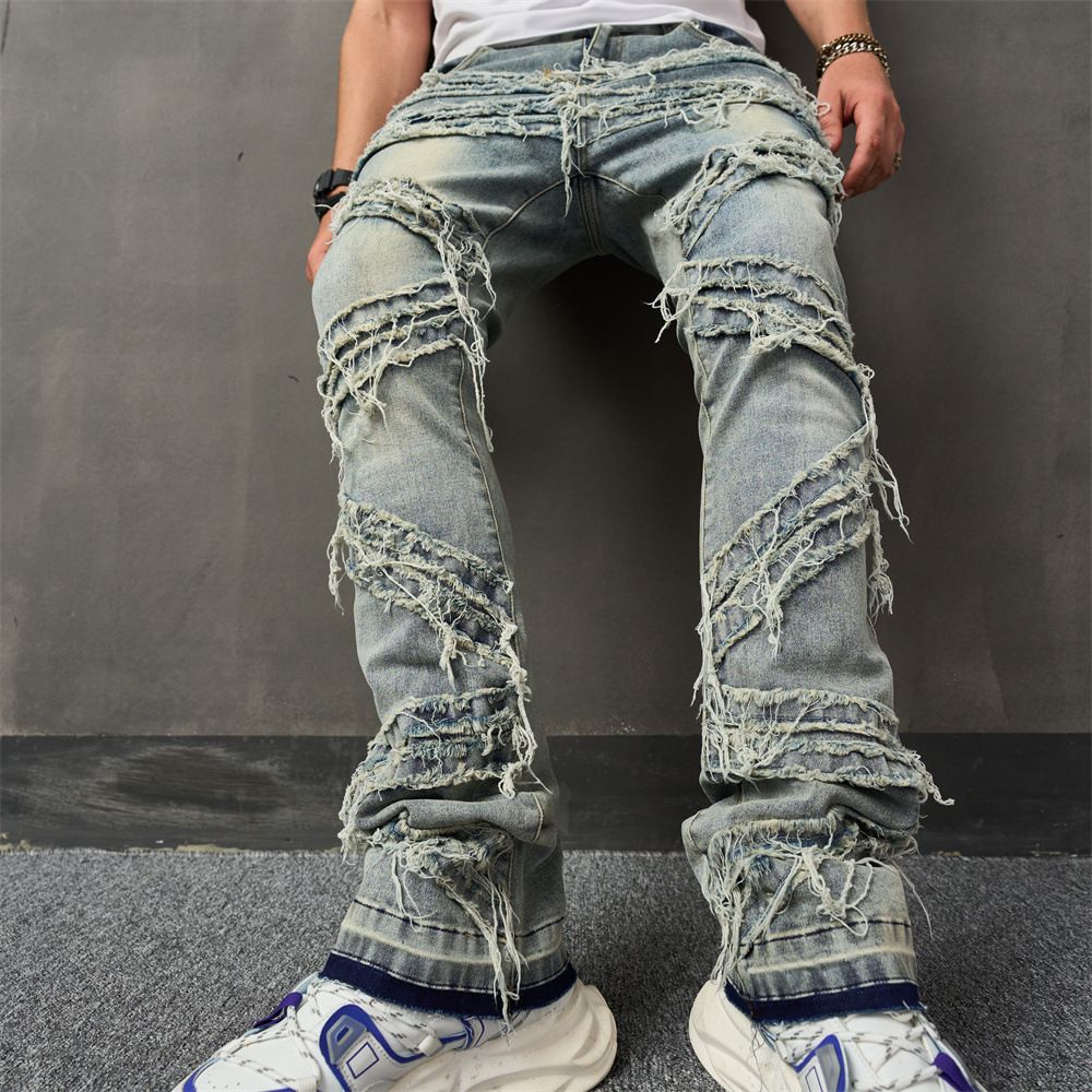 2024 American new style retro casual jeans men's American trendy loose trousers high street straight pants_viptrois.com