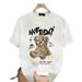 Cartoon Teddy Bear Short For Men's Trendy Round Neck Pure Cotton 2025 New Summer White Slim Fit Half Sleeved T-shirt_viptrois.com