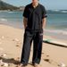 Summer Loose Men's Beach Linen Breathable Casual Large Size Lapel Independence Day Trousers Suit_viptrois.com