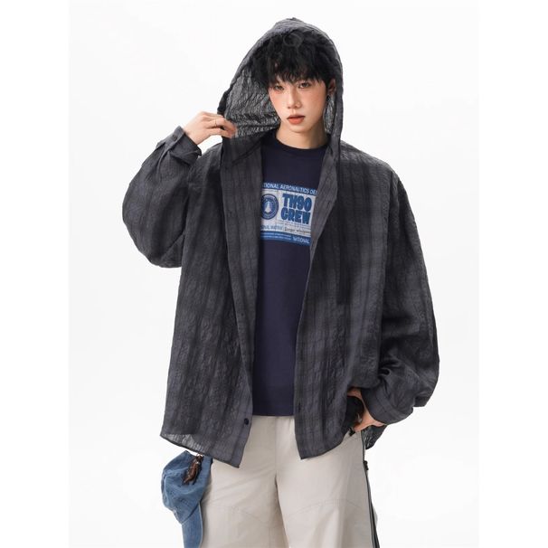 New American Style Physical Sun Protection Textured Plaid For Men And Women, Summer Thin Versatile Couple's Shirt_viptrois.com