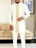 Men's 2-Piece Suit – Elegant Embroidered Long-Sleeve Shirt & Trousers Set Wedding, Business & Festival Formal Wear In White, Ivory, Black & Green_viptrois.com