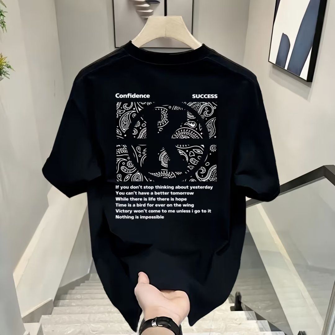 Trendy Brand Pure Cotton Printed Men's Short Sleeved New Summer Trend Casual Round Neck T-shirt_viptrois.com