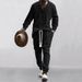 Men's Clothing Casual Long Pants With V-Neck Jacquard Knit Sweater Set - Lightweight Cotton Blend Autumn Outfit For Business Casual & Daily Wear_viptrois.com