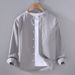 Cotton And Linen Shirt Men's Long Sleeved Stand Up Collar Pocket Simple And Comfortable Linen Shirt Casual Jacket_viptrois.com