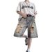 Men's Clothing Denim Shorts Men's Washed Trendy Casual Retro 5 Point Youth Handsome Pants_viptrois.com