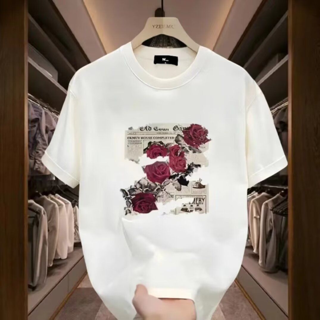 Men's Clothing Pure Cotton Handsome Youth Short Sleeved T Shirt For Men And Women Loose Tops All Match Ins_viptrois.com