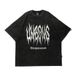Dark Style Abstract Print Short T-Shirt For Men, Washed And Distressed, Loose Fit, Trendy Five-Quarter Sleeve, Summer_viptrois.com