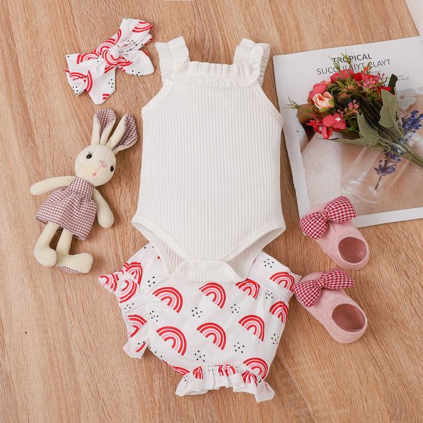 Children's Clothing Style Summer Infant And Toddler Sling Pit Striped Sweetheart Rainbow Printed Shorts_viptrois.com