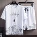 Men's Clothing T-shirt Suit Men's Summer New Snow Mountain Print Fashion Trend Korean Version Of Slim Fit Large Size Sports Two-piece Set_viptrois.com