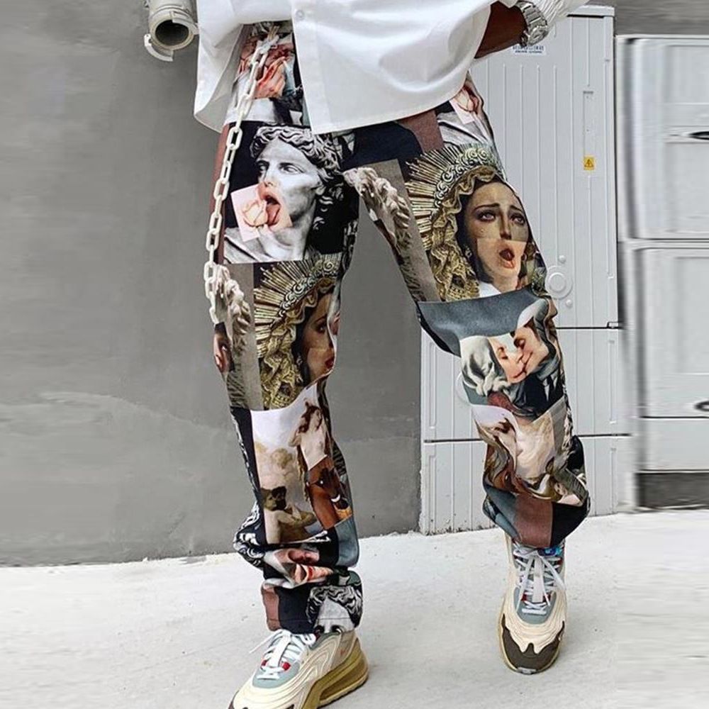 Men's Clothing Printed Loose Straight Pants Large Size Casual Trousers Men's Hip Hop Pants Men's Clothing_viptrois.com