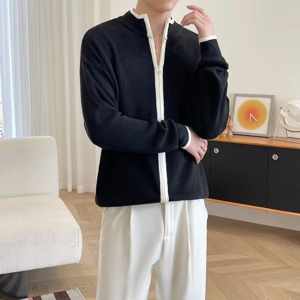 Men's Clothing light mature style knitted sweater tops men's jacket autumn and winter new style solid color versatile zipper design cardigan sweater_viptrois.com