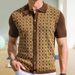 Men's Clothing Summer Cool Silk Short Sleeved Sweater Lapel Jacquard Cardigan Polo Shirt_viptrois.com