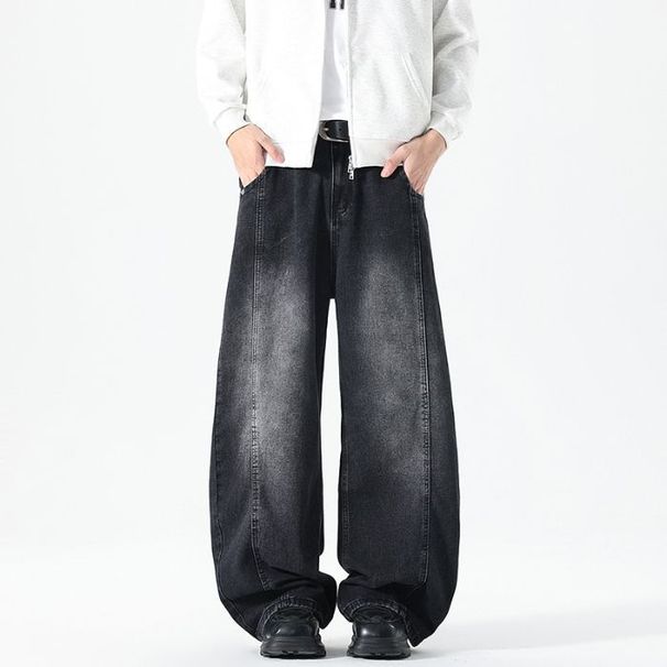 American Retro New Curved Knife Jeans, Semi Elastic Waist, Loose Fit, Wide Leg, High Street Denim Pants_viptrois.com