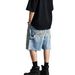 Men's Clothing High Street Style Men's Denim Shorts Loose Fit Distressed And Frayed Hem Summer Fashion_viptrois.com