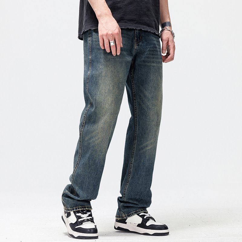 Vintage Mopping Men's Pants Blue Jeans Hipster Straight Leg High Street Pants Jeans_viptrois.com