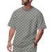 Men's Summer New Checkerboard Check Short-sleeved T-shirt Loose Drop Shoulder Round Neck Casual Tops_viptrois.com