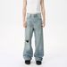 Men's Clothing Distressed High Street Ripped White Loose Wide Leg Vibe Jeans_viptrois.com