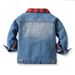 kid's clothing Children's denim jacket long sleeve red black check fake two-piece denim shirt_viptrois.com