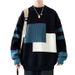 Color Blocking Striped Sweater Round Neck Long Sleeved Base Shirt For Teenagers, Thread Jacket, Knitted Sweater For Men_viptrois.com
