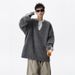 Solid Color V-neck Sweater Men's Winter Gray Loose Casual Lazy Versatile Knitted Top_viptrois.com
