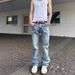 Men's Clothing Washed Snowflake Pattern Ice Blue Straight Jeans Cleanfit Vibe Style Men_viptrois.com