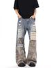 American Style Vintage Patchwork Camouflage Ripped Jeans For Men And Women, High Street Loose Cleanfit Casual Straight_viptrois.com