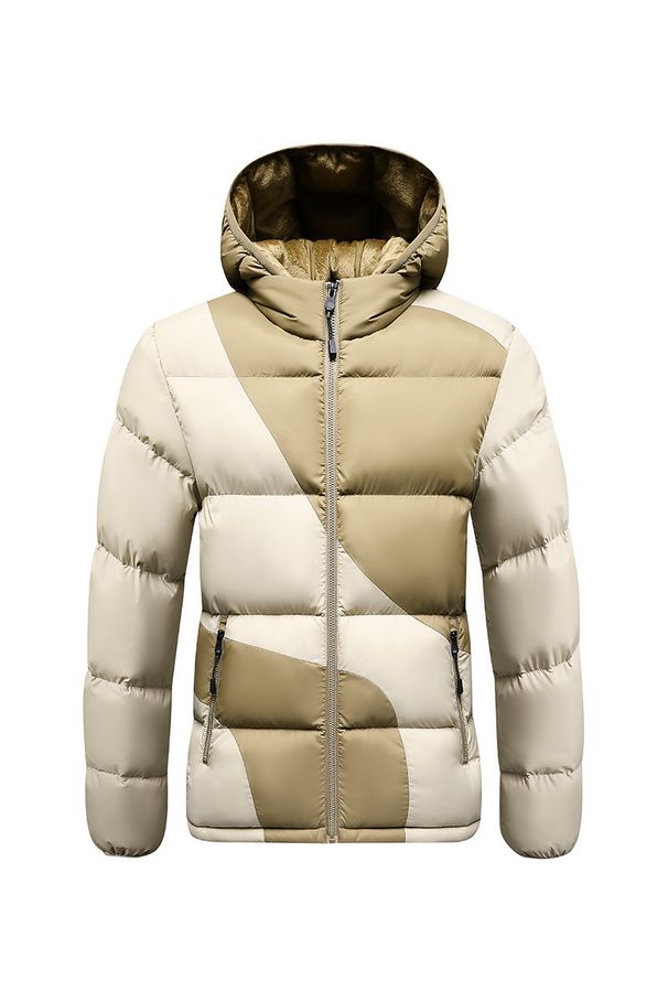 Men's Lightweight Winter Jacket With Graphene Lining, Contrast Color Design, Thickened Hooded Zip-Up Coat For Casual & Outdoor Activities_viptrois.com