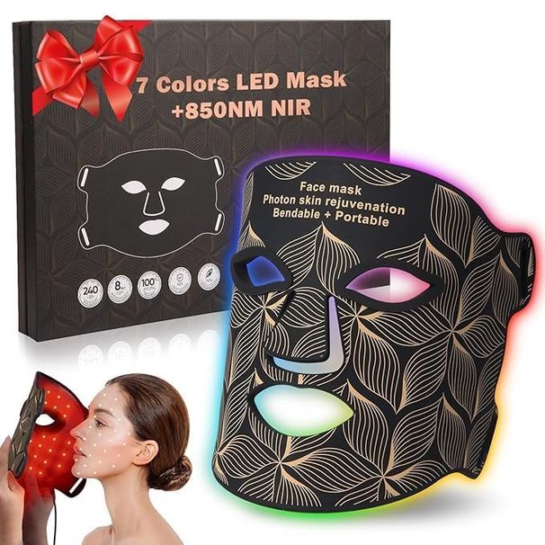 7+1 Colors LED Face Mask Light Therapy With 850NM Near-infrared, Portable Rechargeable Red Light Therapy Mask Skin Care Device, Black_viptrois.com