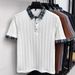 Men's Clothing Summer Men's Collared Short Sleeve Shirt Gem Button Color Block Jacquard Knit T-Shirt For Formal & Casual_viptrois.com