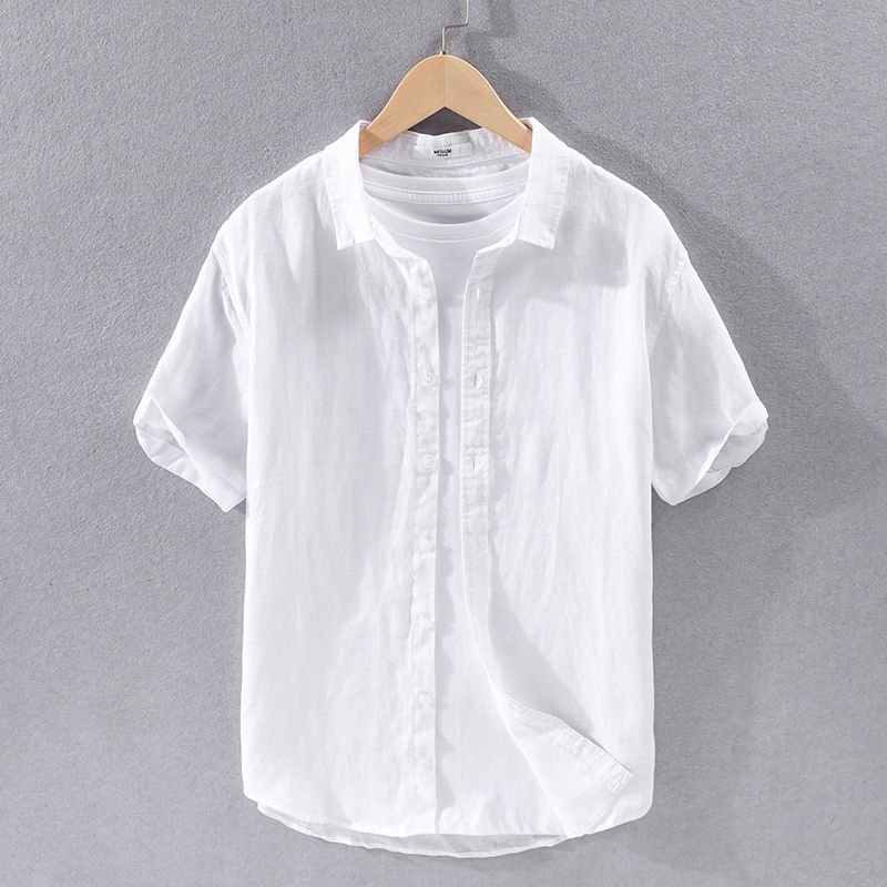 Men's Clothing Simple And Versatile Casual Linen Short Sleeved Shirt Bulk 9012_viptrois.com